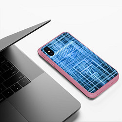 Чехол iPhone XS Max матовый Синие неоновые полосы киберпанк, цвет: 3D-малиновый — фото 2
