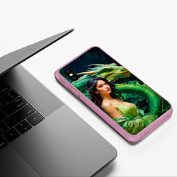 Чехол iPhone XS Max матовый Нейросеть - девушка с зелёным драконом, цвет: 3D-розовый — фото 2