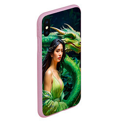 Чехол iPhone XS Max матовый Нейросеть - девушка с зелёным драконом, цвет: 3D-розовый — фото 2