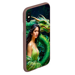 Чехол iPhone XS Max матовый Нейросеть - девушка с зелёным драконом, цвет: 3D-коричневый — фото 2