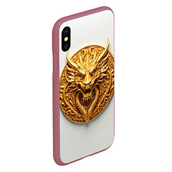 Чехол iPhone XS Max матовый Нейросеть - золотой талисман дракона, цвет: 3D-малиновый — фото 2