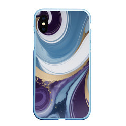 Чехол iPhone XS Max матовый Абстрактный волнистый узор фиолетовый с голубым, цвет: 3D-голубой