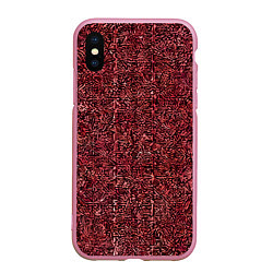 Чехол iPhone XS Max матовый Чёрные и красные мазки, цвет: 3D-розовый