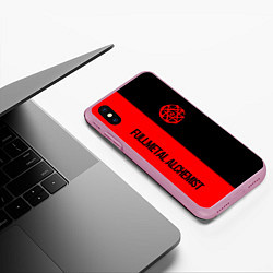 Чехол iPhone XS Max матовый Стальной алхимик - красная печать Альфонс, цвет: 3D-розовый — фото 2