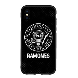 Чехол iPhone XS Max матовый Ramones glitch на темном фоне, цвет: 3D-черный