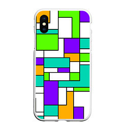 Чехол iPhone XS Max матовый Геометрический зелёно-фиолетовый, цвет: 3D-белый
