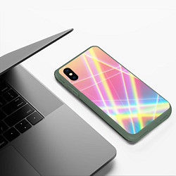 Чехол iPhone XS Max матовый Хаотичные неоновые линии, цвет: 3D-темно-зеленый — фото 2