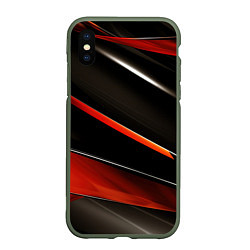 Чехол iPhone XS Max матовый Красные и черные вставки, цвет: 3D-темно-зеленый