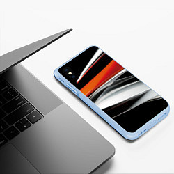Чехол iPhone XS Max матовый Оранжевая и металлическая абстракция, цвет: 3D-голубой — фото 2