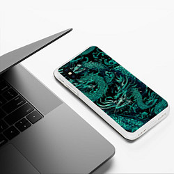 Чехол iPhone XS Max матовый Дракон бирюзового цвета, цвет: 3D-белый — фото 2