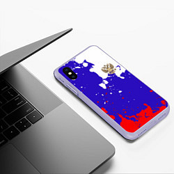 Чехол iPhone XS Max матовый Российский герб на триколоре, цвет: 3D-светло-сиреневый — фото 2