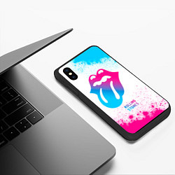 Чехол iPhone XS Max матовый Rolling Stones neon gradient style, цвет: 3D-черный — фото 2