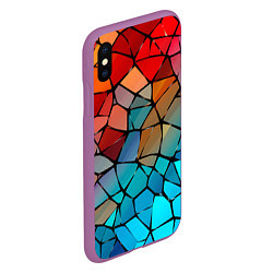 Чехол iPhone XS Max матовый Красно-синяя витражная мозаика, цвет: 3D-фиолетовый — фото 2