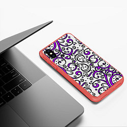 Чехол iPhone XS Max матовый Фиолетовые кружевные узоры, цвет: 3D-красный — фото 2