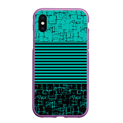 Чехол iPhone XS Max матовый Темно бирюзовый полосатый узор, цвет: 3D-фиолетовый