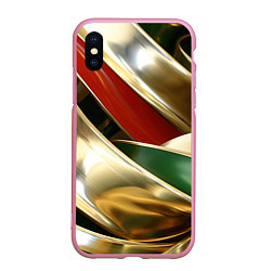 Чехол iPhone XS Max матовый Золотая абстракция с зелеными и красными вставками, цвет: 3D-розовый