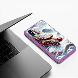 Чехол iPhone XS Max матовый Свирепый японский дракон - искусство, цвет: 3D-фиолетовый — фото 2