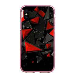 Чехол iPhone XS Max матовый Черные и красные треугольные частицы, цвет: 3D-розовый