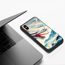 Чехол iPhone XS Max матовый Дракон на фоне японского пейзажа, цвет: 3D-черный — фото 2