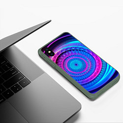 Чехол iPhone XS Max матовый Фрактальная абстракция 2, цвет: 3D-темно-зеленый — фото 2