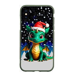 Чехол iPhone XS Max матовый Малыш дракончик в колпаке, цвет: 3D-темно-зеленый