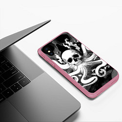 Чехол iPhone XS Max матовый Череп осьминог с водорослями и пузырями, цвет: 3D-малиновый — фото 2