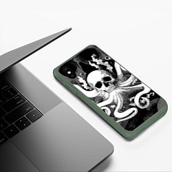 Чехол iPhone XS Max матовый Череп осьминог с водорослями и пузырями, цвет: 3D-темно-зеленый — фото 2