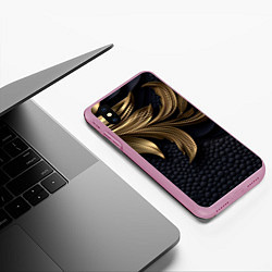 Чехол iPhone XS Max матовый Золотые узоры в виде листьев, цвет: 3D-розовый — фото 2
