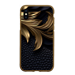 Чехол iPhone XS Max матовый Золотые узоры в виде листьев, цвет: 3D-коричневый