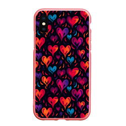 Чехол iPhone XS Max матовый Паттерн с сердцами, цвет: 3D-баблгам