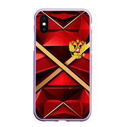 Чехол iPhone XS Max матовый Герб России на красном абстрактном фоне, цвет: 3D-светло-сиреневый