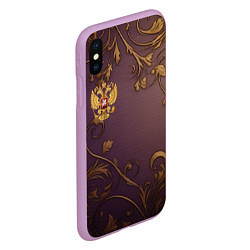 Чехол iPhone XS Max матовый Герб России золотой на фиолетовом фоне, цвет: 3D-сиреневый — фото 2