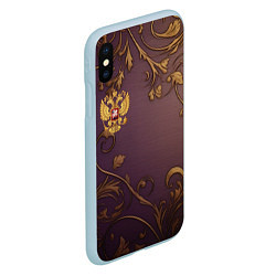 Чехол iPhone XS Max матовый Герб России золотой на фиолетовом фоне, цвет: 3D-голубой — фото 2