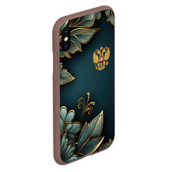 Чехол iPhone XS Max матовый Золотые листья и герб России, цвет: 3D-коричневый — фото 2