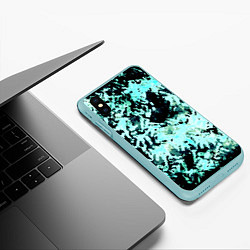 Чехол iPhone XS Max матовый Абстракция чёрно-голубой неон, цвет: 3D-мятный — фото 2