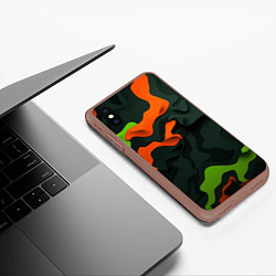 Чехол iPhone XS Max матовый Зеленые и оранжевые кляксы, цвет: 3D-коричневый — фото 2