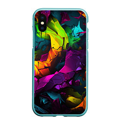 Чехол iPhone XS Max матовый Яркие разноцветные краски, цвет: 3D-мятный