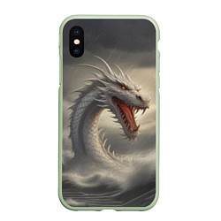 Чехол iPhone XS Max матовый Дракон в воде, цвет: 3D-салатовый