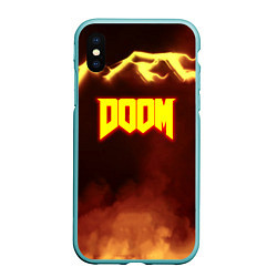 Чехол iPhone XS Max матовый Doom storm огненное лого, цвет: 3D-мятный
