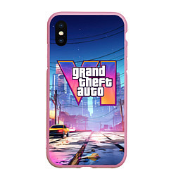 Чехол iPhone XS Max матовый GTA 6 неоновый город, цвет: 3D-розовый
