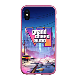 Чехол iPhone XS Max матовый GTA 6 неоновый город, цвет: 3D-малиновый