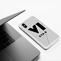 Чехол iPhone XS Max матовый Символ GTA 6 на светлом фоне с полосами, цвет: 3D-белый — фото 2