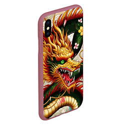 Чехол iPhone XS Max матовый Морда японского дракона - ирезуми, цвет: 3D-малиновый — фото 2