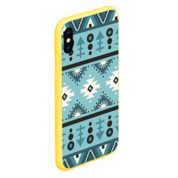 Чехол iPhone XS Max матовый Этническая геометрия в голубой палитре, цвет: 3D-желтый — фото 2
