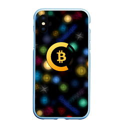 Чехол iPhone XS Max матовый Bitcoin logo criptomoney, цвет: 3D-голубой