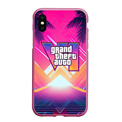 Чехол iPhone XS Max матовый GTA6 hot summer Vaporwave, цвет: 3D-малиновый