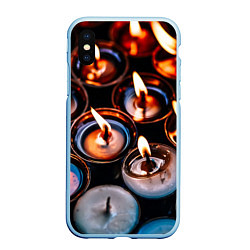 Чехол iPhone XS Max матовый Новогодние горящие свечи, цвет: 3D-голубой