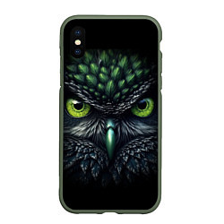 Чехол iPhone XS Max матовый Грозная зеленая сова, цвет: 3D-темно-зеленый