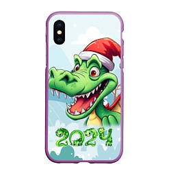 Чехол iPhone XS Max матовый Зеленый счастливый дракон новогодний, цвет: 3D-фиолетовый