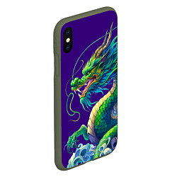 Чехол iPhone XS Max матовый Японская гравюра дракона - ирезуми, цвет: 3D-темно-зеленый — фото 2